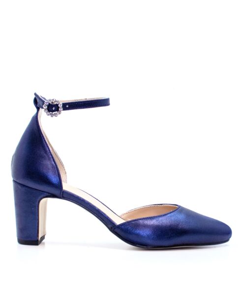 Xenia marineblauwe leren pumps - Hak: 6 cm