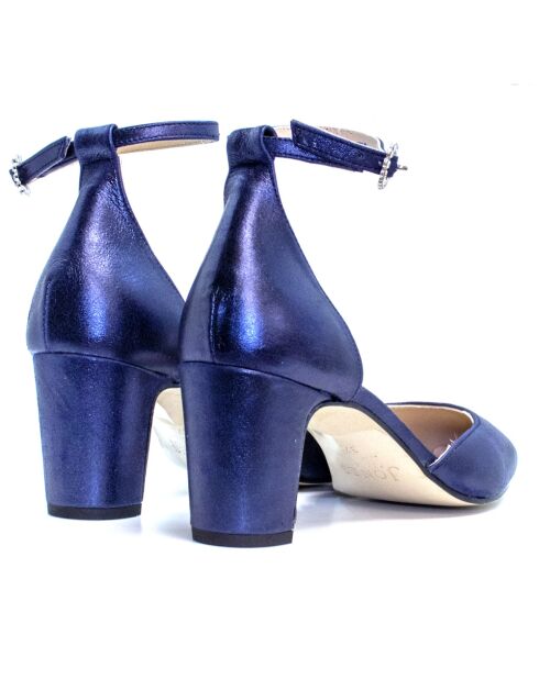 Xenia marineblauwe leren pumps - Hak: 6 cm