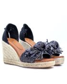 Sandales compensées en cuir 0008 noires - Talon : 7,3 cm