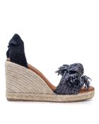 Sandales compensées en cuir 0008 noires - Talon : 7,3 cm