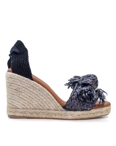 Sandales compensées en cuir 0008 noires - Talon : 7,3 cm