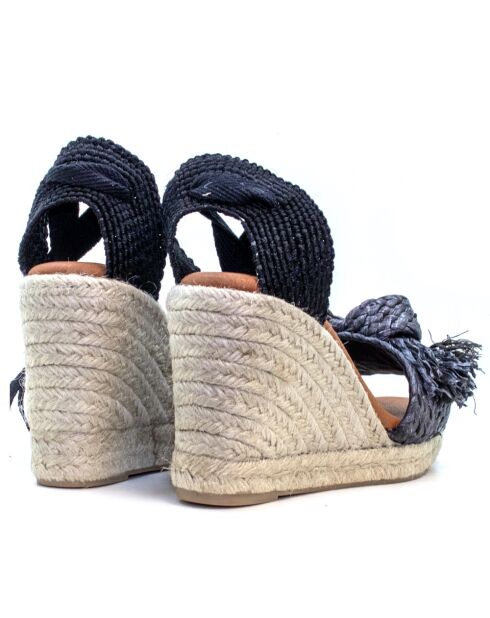 Sandales compensées en cuir 0008 noires - Talon : 7,3 cm