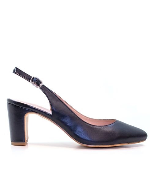 Zwarte leren pumps van Selma - Hak: 7 cm