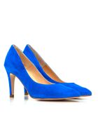 Paula elektrische blauwe suède pumps - Hak: 7 cm