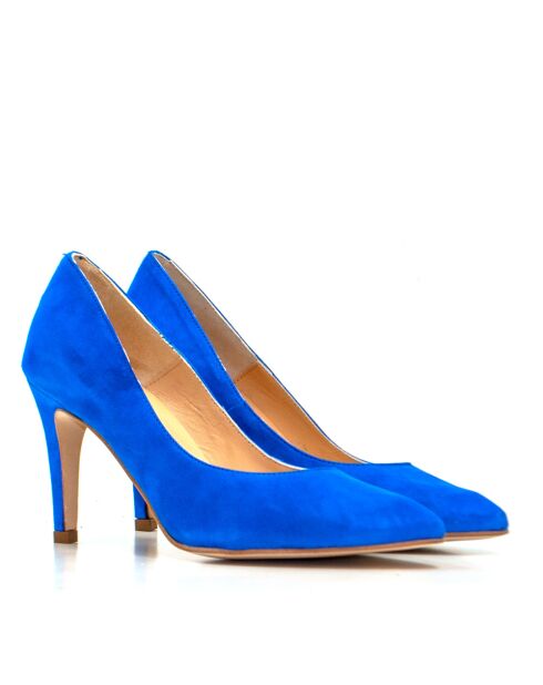 Paula elektrische blauwe suède pumps - Hak: 7 cm
