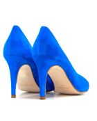 Paula elektrische blauwe suède pumps - Hak: 7 cm