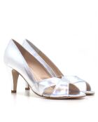 Dumps a punta aperta Zora plata in pelle metallizzata - Tacco: 7,5 cm