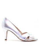 Dumps a punta aperta Zora plata in pelle metallizzata - Tacco: 7,5 cm