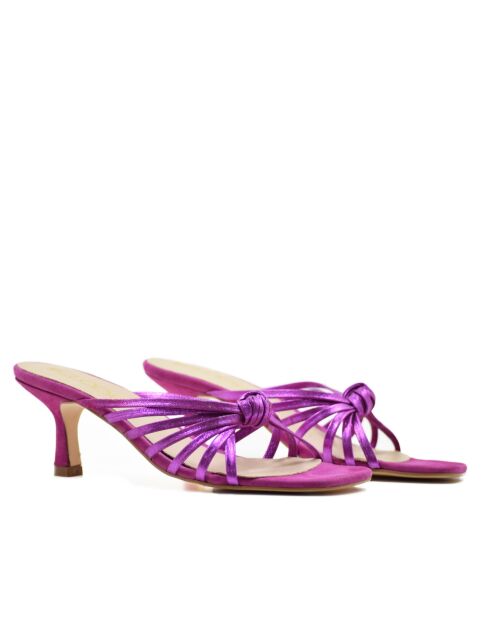 Paarse CA-1873 metalen leren sandalen - Hak: 5,5 cm