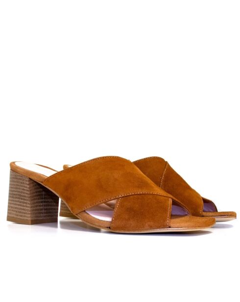 Sandales à talon en daim Zeeco Zoe camel - Talon : 6,5 cm
