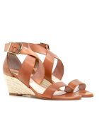 Sandales compensées en cuir 14003 camel - Talon : 7 cm