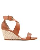 Sandales compensées en cuir 14003 camel - Talon : 7 cm