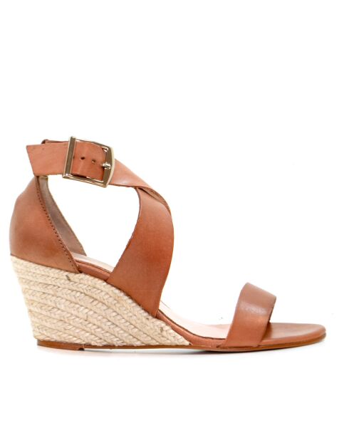 Sandales compensées en cuir 14003 camel - Talon : 7 cm