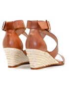 Sandales compensées en cuir 14003 camel - Talon : 7 cm