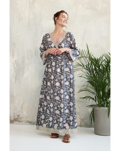 Celine- 3 Sommerkleid aus Baumwolle mit Batikmuster in Blau