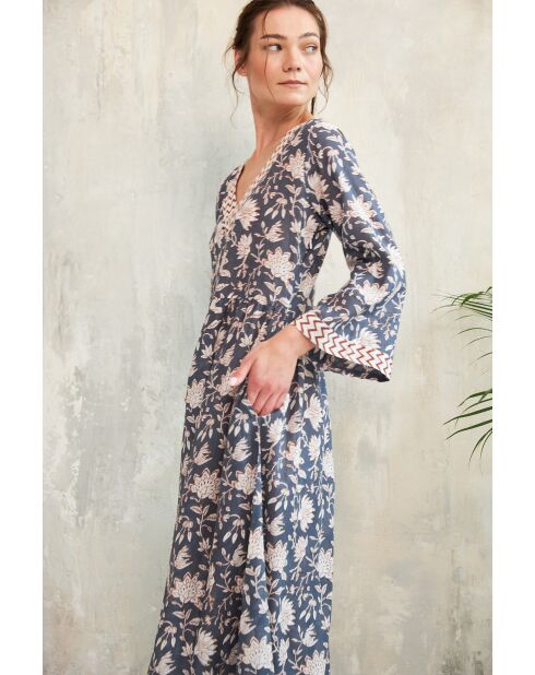 Celine- 3 Sommerkleid aus Baumwolle mit Batikmuster in Blau