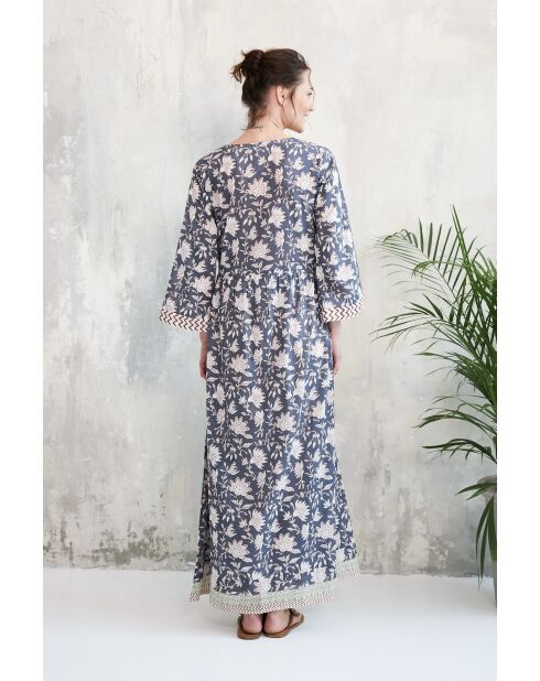 Celine- 3 Sommerkleid aus Baumwolle mit Batikmuster in Blau