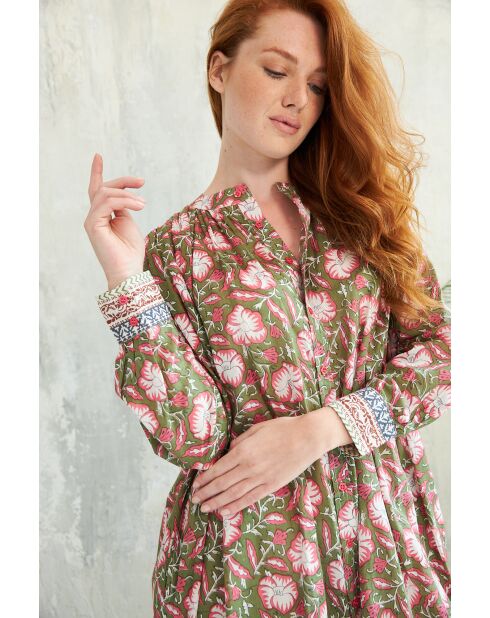 Tania-2 Baumwollkleid mit Batikmuster in Grün