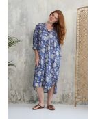 Blaues Baumwollkleid Louisette mit floralem Batikmuster