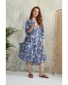 Blaues Baumwollkleid Louisette mit floralem Batikmuster