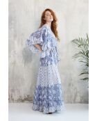 Kalyani romantisches blaues Baumwollkleid mit Blumenblockdruck