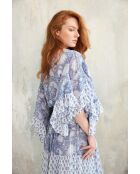 Kalyani romantisches blaues Baumwollkleid mit Blumenblockdruck