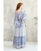 Kalyani romantisches blaues Baumwollkleid mit Blumenblockdruck