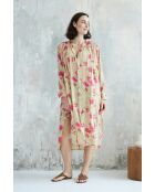 Gartenbeiges Baumwollkleid Talula-1 mit Rosenmotiv