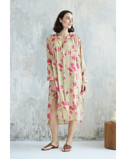 Talula-1 roses garden beige katoenen jurk