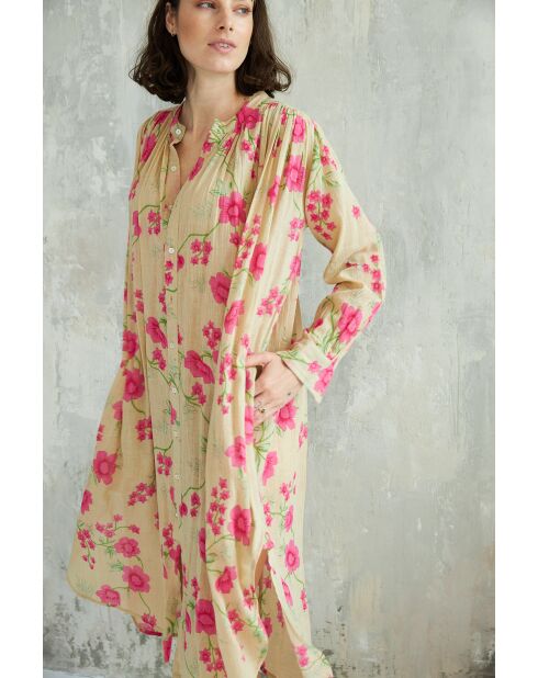 Talula-1 roses garden beige katoenen jurk