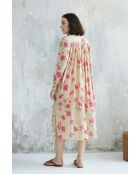 Gartenbeiges Baumwollkleid Talula-1 mit Rosenmotiv