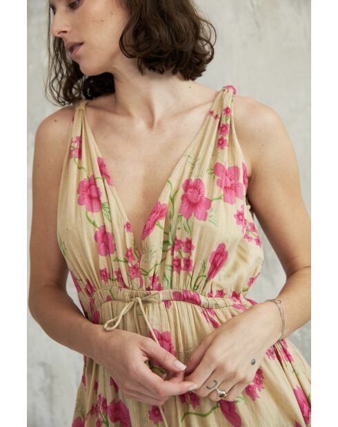 Aiyana-1 roses gartenbeiges Baumwollkleid