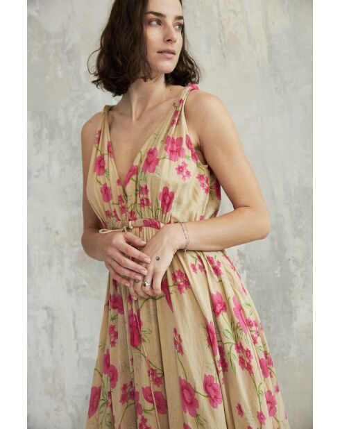 Aiyana-1 roses gartenbeiges Baumwollkleid