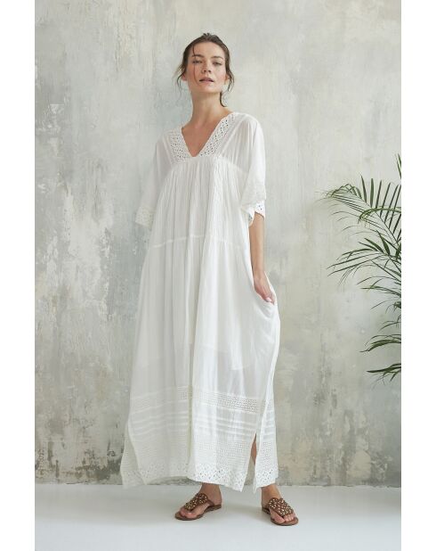Suzette-1 jurk van gebroken wit katoen