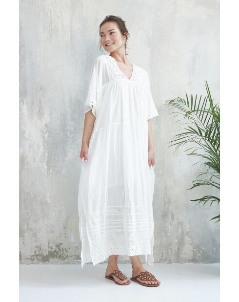 Suzette-1 jurk van gebroken wit katoen
