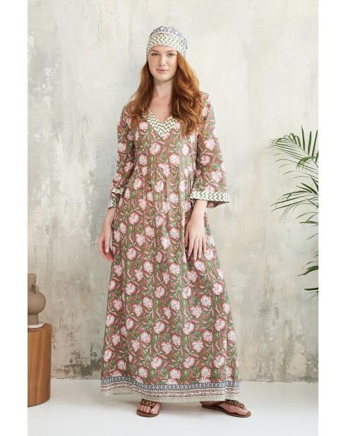 Celine-2 Baumwollkleid mit Batikmuster in Grün