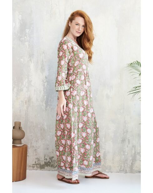 Celine-2 Baumwollkleid mit Batikmuster in Grün