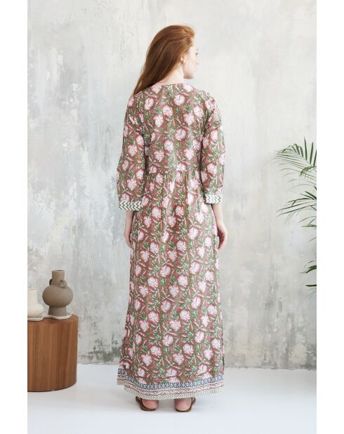 Celine-2 Baumwollkleid mit Batikmuster in Grün