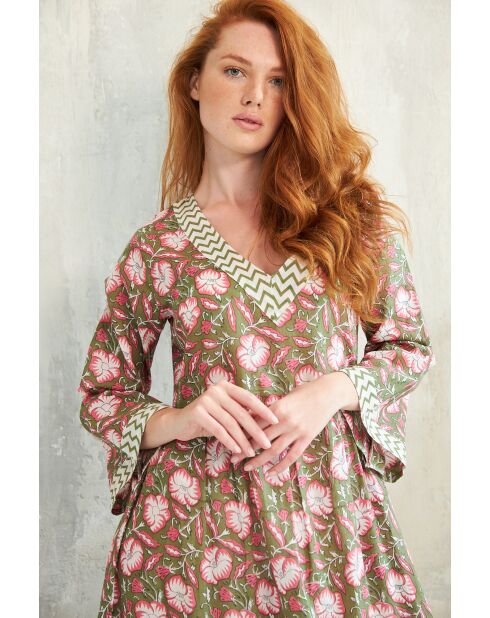 Celine-2 Baumwollkleid mit Batikmuster in Grün