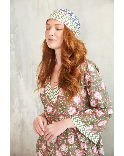 Celine-2 Baumwollkleid mit Batikmuster in Grün