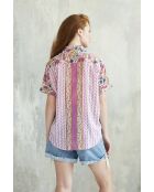 Donie-1 Baumwollhemd im Sommer-Batikdesign in Rosa