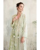 Pallavi- 3 romantisches grünes Baumwollkleid mit Blumenblockdruck