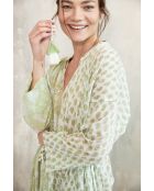 Pallavi- 3 romantisches grünes Baumwollkleid mit Blumenblockdruck