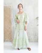 Kalyani romantisches grünes Baumwollkleid mit Blumenblockdruck