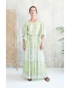 Kalyani romantisches grünes Baumwollkleid mit Blumenblockdruck