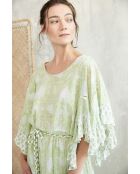 Kalyani romantisches grünes Baumwollkleid mit Blumenblockdruck