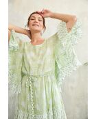 Kalyani romantisches grünes Baumwollkleid mit Blumenblockdruck