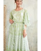 Kalyani romantisches grünes Baumwollkleid mit Blumenblockdruck