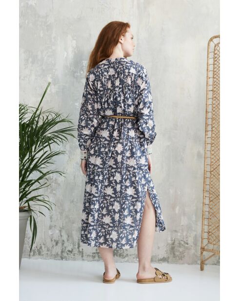 Tania- 3 Sommerkleid aus Baumwolle mit Batikmuster in Blau