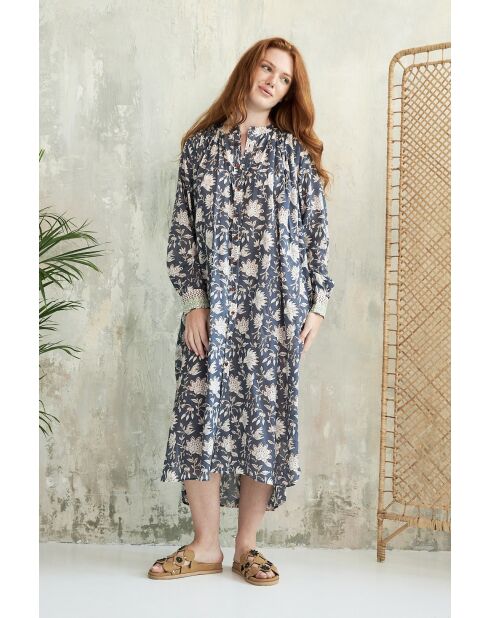 Tania- 3 Sommerkleid aus Baumwolle mit Batikmuster in Blau